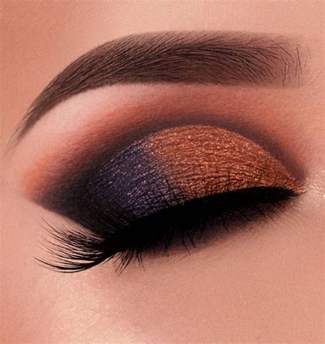 65 Pretty Eye Makeup Looks Gold Copper And Dark Blue Makeup Look