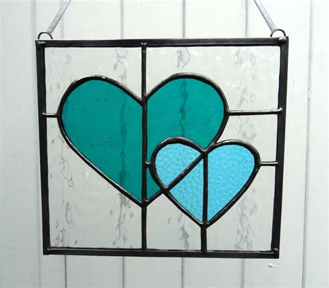 Hearts Entwined Stained Glass Window Panel Fused Glass Art Colourful Handmade Lightcatcher