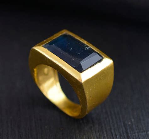 Blue Jade Ring Gold Signet Ring Ring For Men Blue Stone Ring Unisex