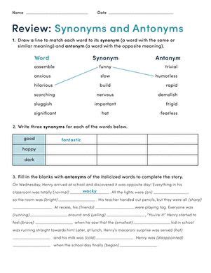 Review: Synonyms and Antonyms | Worksheet | Education.com | Synonyms ...