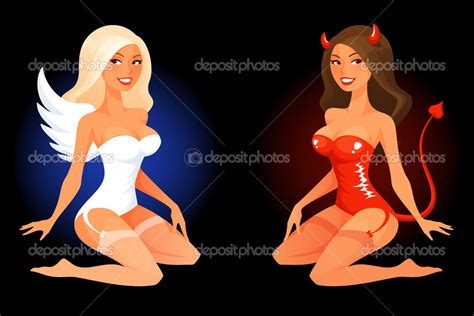 Sexy Cartoon Pinup Girl In Angel Or Devil Costume Stock Vector By ©subarashii21 42040457