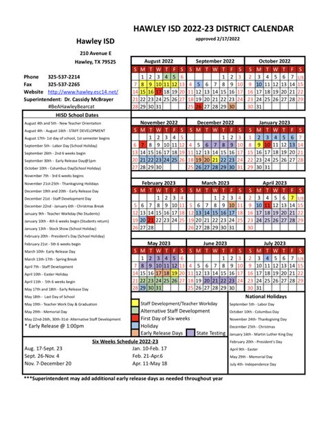 Hawley Independent School District Calendar 2023 And 2024