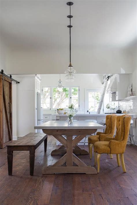 Lamp shade hand woven from naturally grown cane ribs. Trestle Dining Table with Jute Rope Globe Light Pendants ...