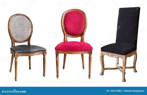 Three Gorgeous Vintage Chairs Isolated On White Background Chairs With