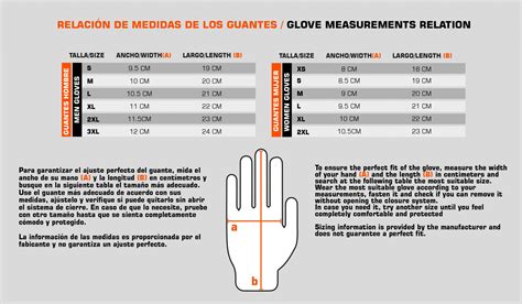 Guía de tallas guantes 70 degrees