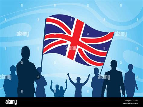 Silhouette People Crowd Protest Hold Engish Great Britain Flag Stock