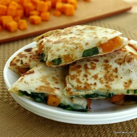 Divide 1 cup shredded cheese between the 4 quesadillas, covering only half of each tortilla with cheese. Butternut Squash and Spinach Quesadillas for #SundaySupper ...