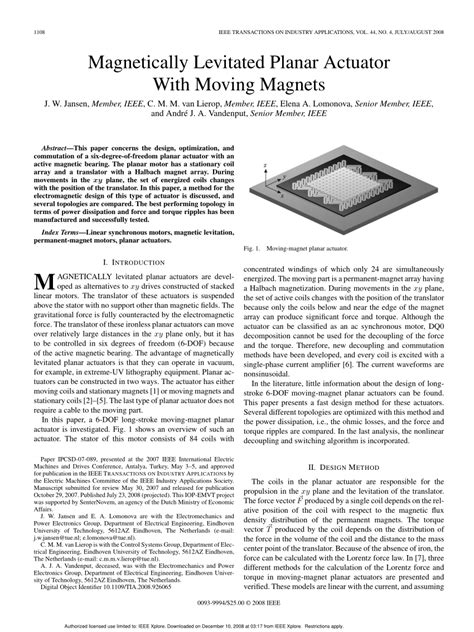 Pdf Magnetically Levitated Planar Actuator With Moving Magnets