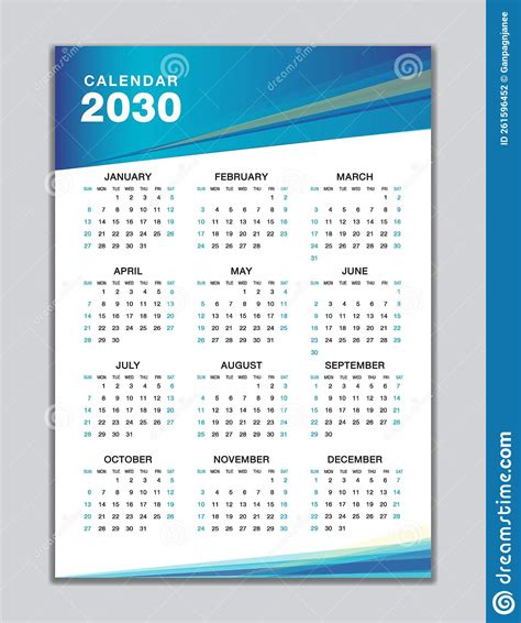 Wall Calendar 2030 Template Desk Calendar 2030 Design Week Start