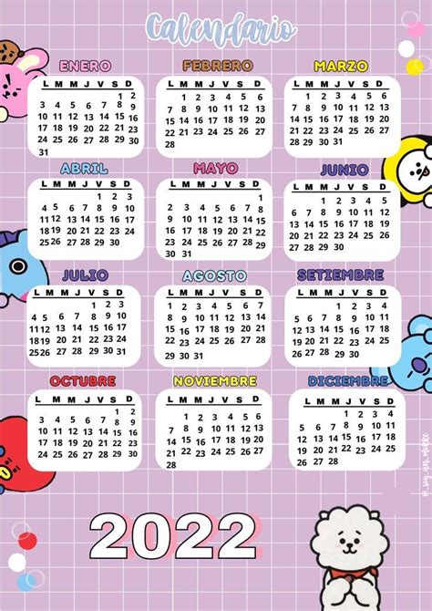 Calendario Bt21 En 2022 Calendarios Con Fotos Calendario Kawaii
