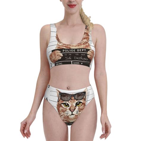 Daiia Cat Holding Mugshot Sign printed 2 piece Swimsuit Bikinis for
