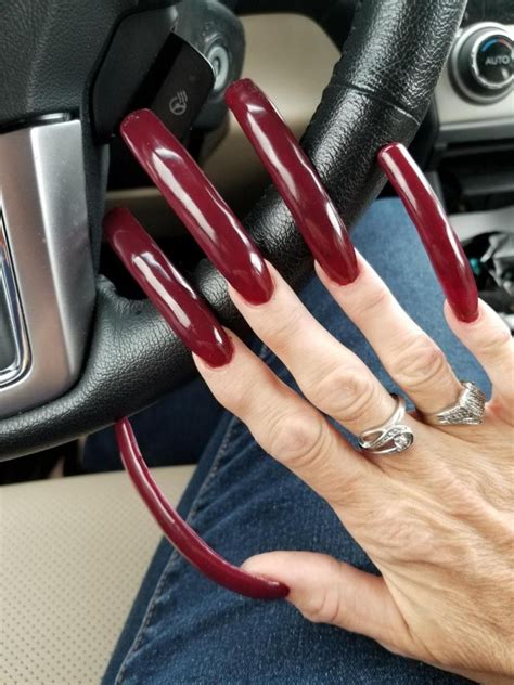 Gen In Red Long Black Nails Really Long Nails Long Fingernails Curved Nails Red Acrylic