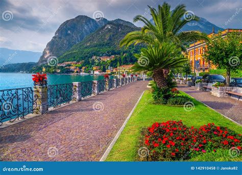 Colorful Flowers And Spectacular Walkway Lake Como Menaggio Lombardy