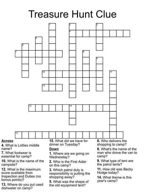 Treasure Hunt Clue Crossword Wordmint