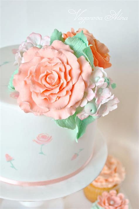 Wedding Cake In Mint And Peach Colors Cake By Alina Cakesdecor