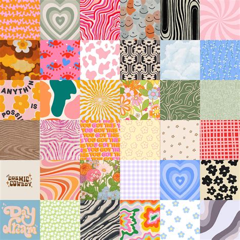 Indie Pattern Wall Collage Kit Trendy Aesthetic Art Etsy