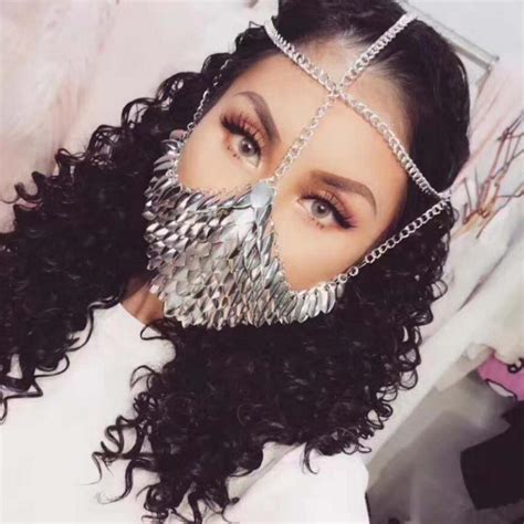 Cheap Unique Metal Head Chain Mask Face Jewelry For Halloween Cospaly