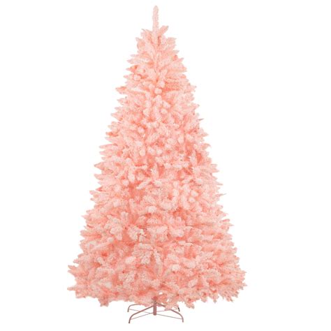 Erivc 8 FT Pink Christmas Tree Snow Flocked Artificial Christmas Tree