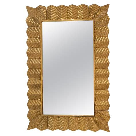 ripple mirror ribbed murano glass in gold and clear on a natural brass frame for sale at 1stdibs