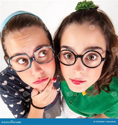 Young Nerdy Girls Stock Photo Image Of Fooling Centered 43320068