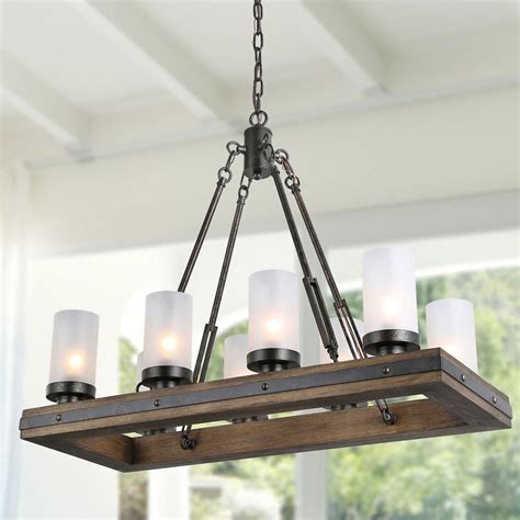 Search for gold chandelier light at aroundyu.com LNC Farmhouse Kitchen Linear Wood Chandelier 8-Light Black ...