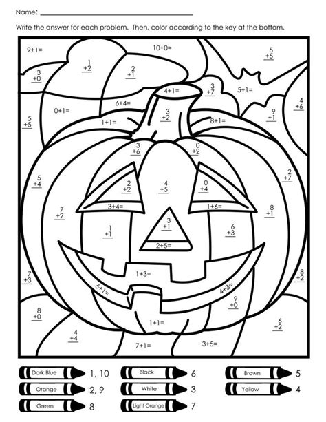 Halloween Math Color By Number Addition Halloween Worksheets