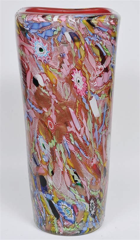 Avem Vase Artistic Blown Murano Glass Multicolored And Red Circa 1950 For Sale At 1stdibs