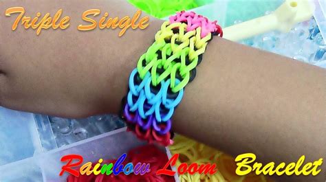 Diy Loom Bands Triple Single Rainbow Bracelet Tutorial Knitting