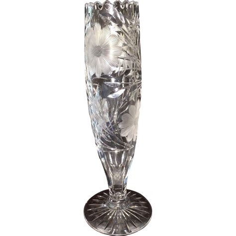 Stunning American Brilliant Cut Crystal Tall Footed Vase From Chappy On Ruby Lane