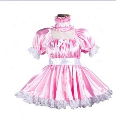 Sissy Girl Maid Lockable Satin Long Dress Cosplay Dressers Tailor Made