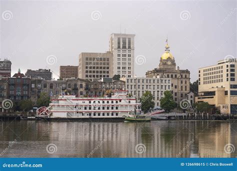 A Foggy Morning Is Clearing Over The River In Savannah Georgia Stock