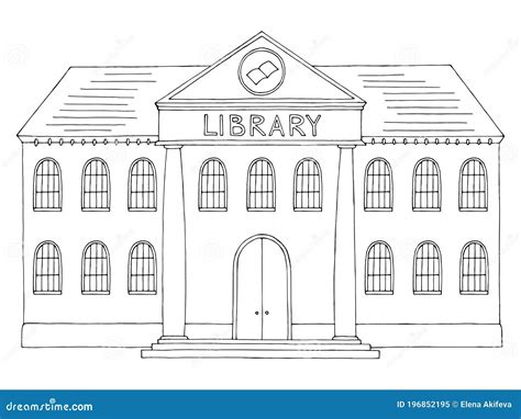 Library Building Exterior Graphic Black White Isolated Sketch