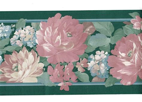 Vintage Satin Pink Cabbage Roses Wallpaper Border Vintage Etsy