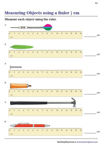 The largest ticks on a ruler represent a full inch, and the distance between each large tick is 1″. Measuring Objects Using a Ruler in Centimeters Worksheets in 2020 (With images) | Ruler, Math ...