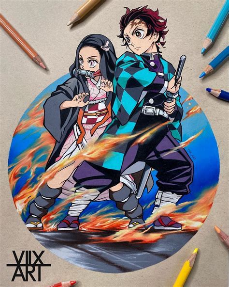 ~ Nezuko And Tanjiro 💕 By Viixart 💥⚪ 🔶 Anime Animedrawing