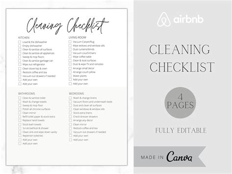 Airbnb Cleaning Checklist Editable Cleaning Checklist Cleaning