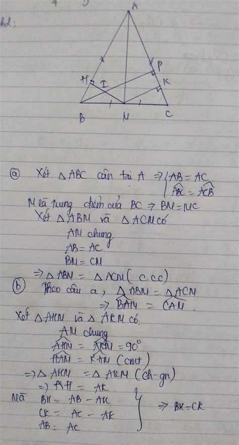 Cho tam giác ABC cân tại A gọi M là trung điểm của BC Chứng minh tam giác ABM tam giác ACM vẽ MH