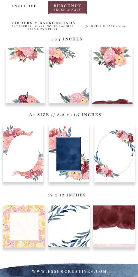 burgundy blush navy watercolor backgrounds  floral