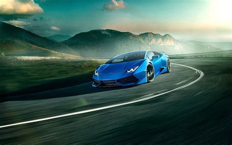 Hd Wallpaper Lamborghini Huracan Blue Car Night Blue Sports Car