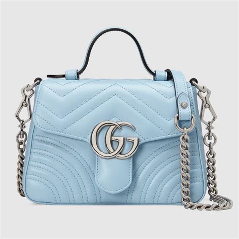Gucci Gg Women Gg Marmont Mini Top Handle Bag Blue Lulux