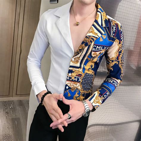 Luxury Black Gold Shirt 2019 Autumn Baroque Men Shirt Long Sleeve