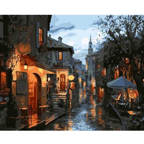 16x20 Old Town Scenery Diy Acrylic Paint By Number Kit Oil Painting