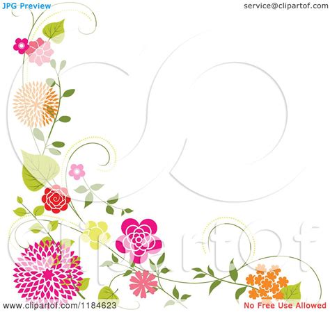 Clipart Of A Floral Corner Border With Orange And Pink Flowers And