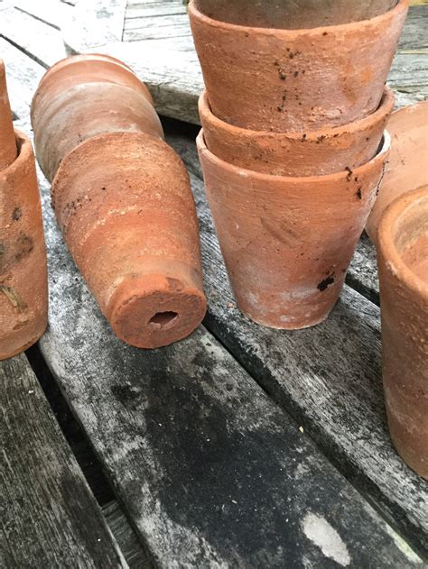 Set Of 6 Antique Vintage Terracotta Hand Thrown Plant Pots Etsy