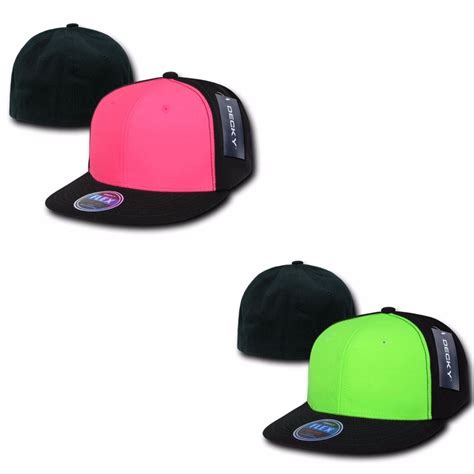 Decky Blank Retro Neon Flat Bill Flex Fit Fitted Baseball Hats Caps