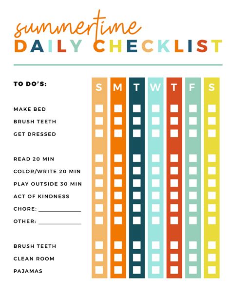 Printable Daily Checklist Template For Kids