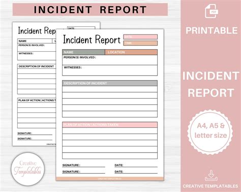Incident Report Printable Incident Log Accident Reporting - Etsy UK in
