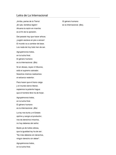 Letra De La Internacional