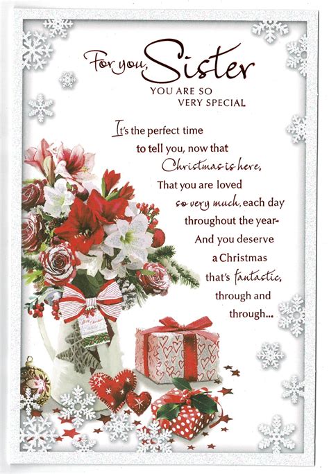 Sister Christmas Card ~ Festive Floral Design And Sentiment Verse ~ For You Sister With Love