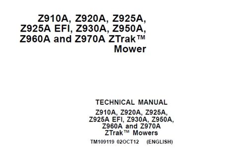 John Deere Z910a Z920a Z925a Z925a Efi Z930a Z950a Z960a Z970a